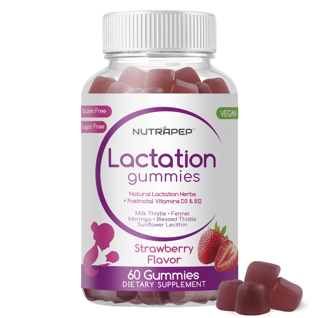 NutraPep Lactation and Postnatal Support Gummies - Milk Production Supply Increase Supplements for Breastfeeding Women - with Vitamins D3 B12 Milk Thistle Fennel Seed Moringa Sunflower Lecithin