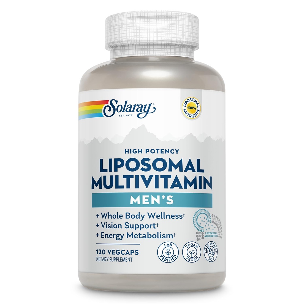 SOLARAY Liposomal Multivitamine voor mannen, Verbeterde Absorptie Immune, Energie & Bone Support Supplement, Heren Dagelijks Multi Vitamine, BCAA's, Vitamine D3, C, B12, Zink, Vegan, Sojavrij, 60 Serv, 120 VegCaps