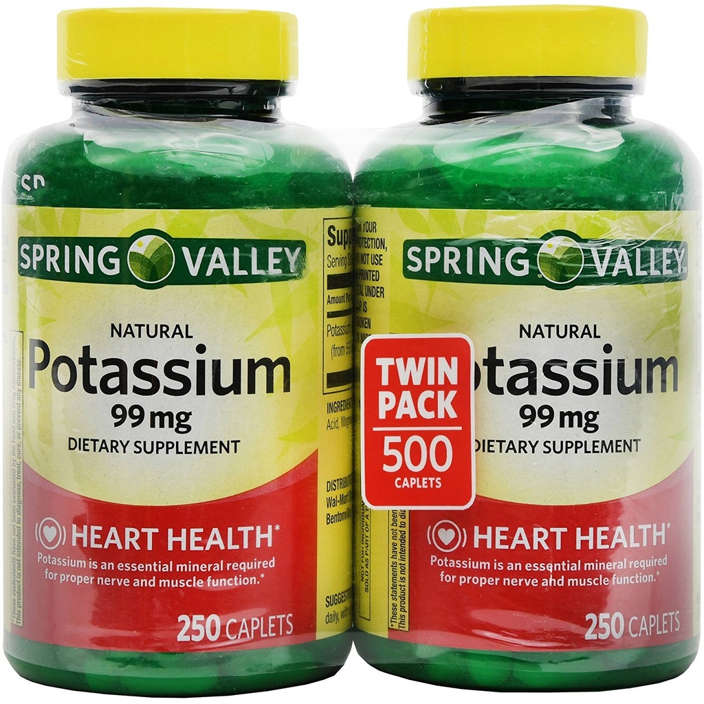 Spring Valley Kalium 99 mg van Kalium Gluconaat 595 mg (250 Telling, 2 Verpakking)
