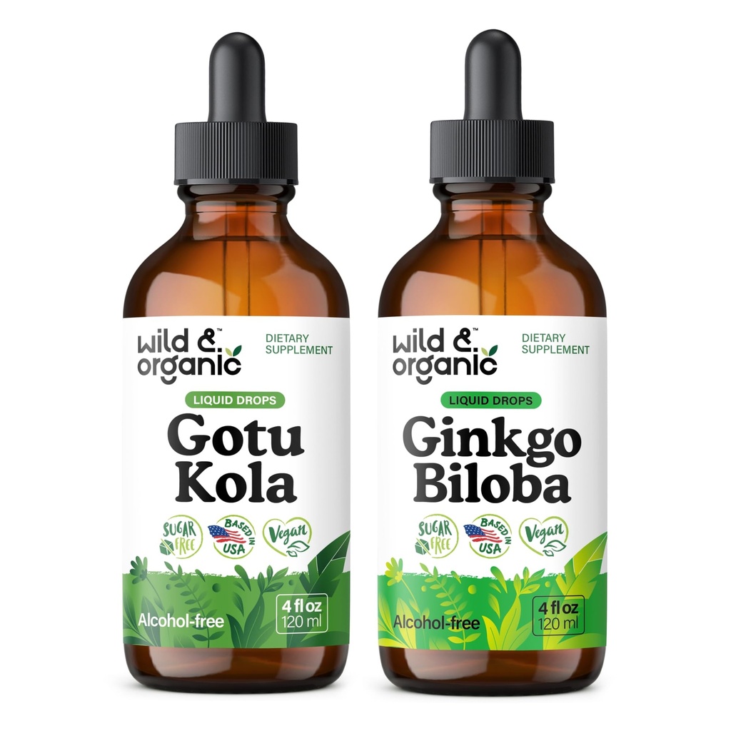 Wild & Organic Gotu Kola Tinctuur 4 fl oz & Ginkgo Biloba Tinctuur 4 fl oz
