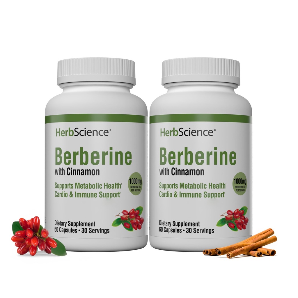 Herb Science Berberine, 1000mg Berberine per Serving, Ondersteunt Metabole Gezondheid, Cardio en Immuun Ondersteuning, Promoot Gezond Hart, 120 Capsules, 60 Servings, 2 Pack