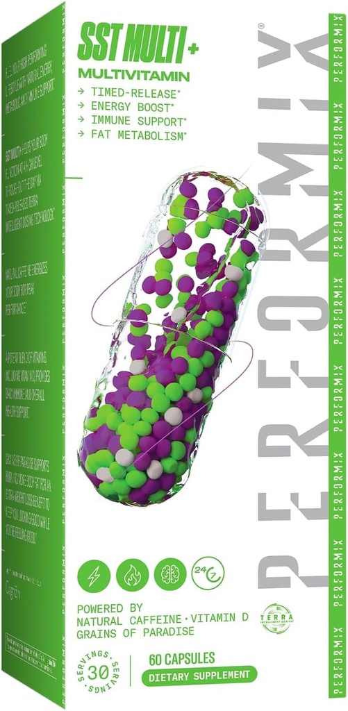 PERFORMIX - SST Multi+ Multivitamine - Natuurlijke Energie - Getimed-Release - Immuunsysteem en Metabole Ondersteuning - Weight Goals - Cafeïne, Biotine, Vitamine A, C, D, E, B6 & B12 - Vrouwen & Mannen - 60 Tel.