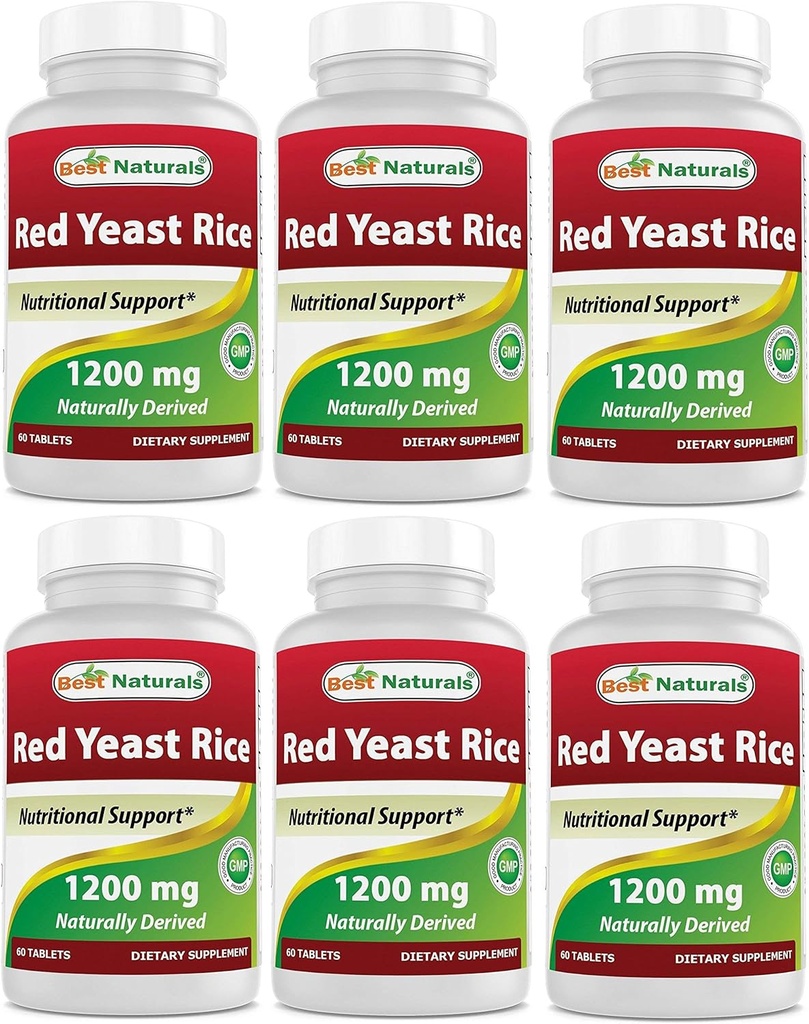 Best Naturals Red Gist Rice 1200 Mg Tablet voor gezonde Cholesterol Level, 60 Telling (pack van 6)