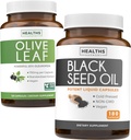 Olive Leaf & Black Seed Oil (3-maandvoorraad) Blad- en zaadbundel van Olive Leaf Extract (120 capsules) Super sterkte en zwarte zaadolie (180 capsules) Koud geperste Nigella Sativa Cumin Seed