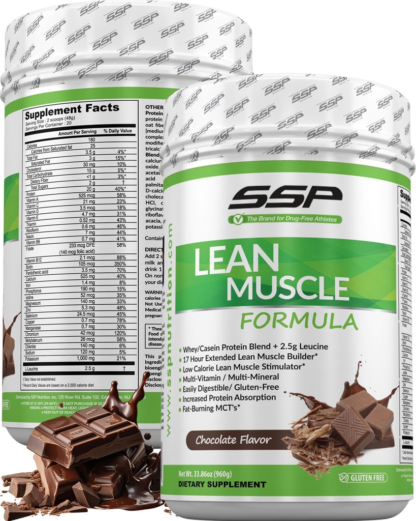 SSP Proteïne - Wei Isolaat & Caseïne met Leucine & MCT - Low-Calorie Chocolate Meal Vervanging voor Lean Muscle Nutrition