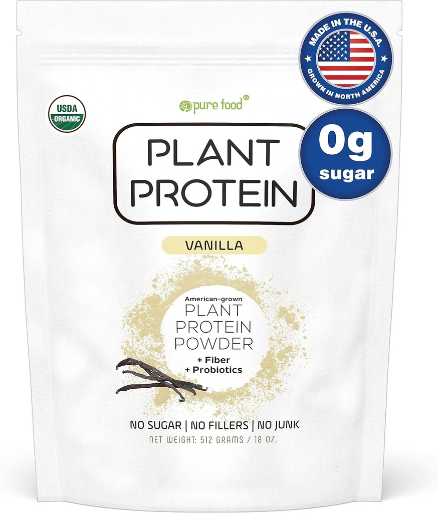 Pure Food: Plant Based Protein Powder met Probiotica Biologische, Schoon, Alle Natuurlijke, Veganistisch, Vegetarisch, Whole Superfood Nutritional Supplement met Geen Additieven Keto (Vanilla)