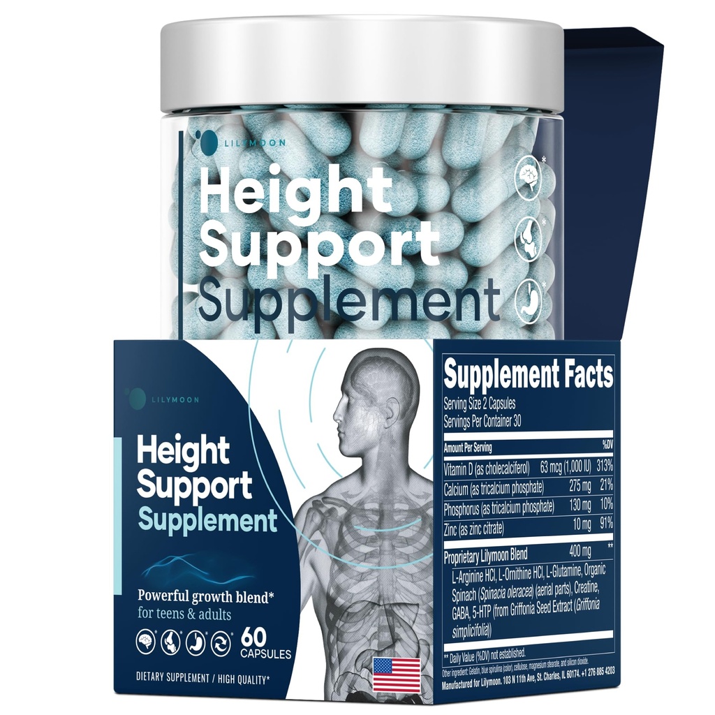 Hoogte & bot ondersteuningssupplement - Premium hoogte groeisupplement voor kinderen & tieners met calcium - voedingsondersteuning Bone Health Formula - Hoogte verhogen essentiële vitaminen - 60 capsules