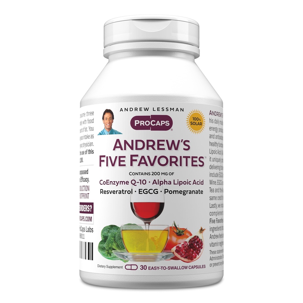 ANDREW LESSMAN Andrew's vijf favorieten 30 capsules - Biedt 200 mg elk van Co-enzym Q-10, Resveratrol, EGCG, Granaatappel en Alpha Lipoïnezuur, krachtige anti-oxidant ondersteuning, Geen additieven