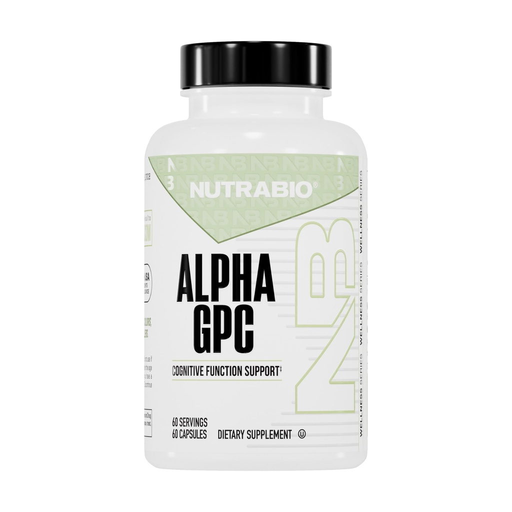 NutraBio Alpha GPC, Hersenondersteuning en verbeterde geheugenfunctie, 300mg - 60 plantaardige capsules