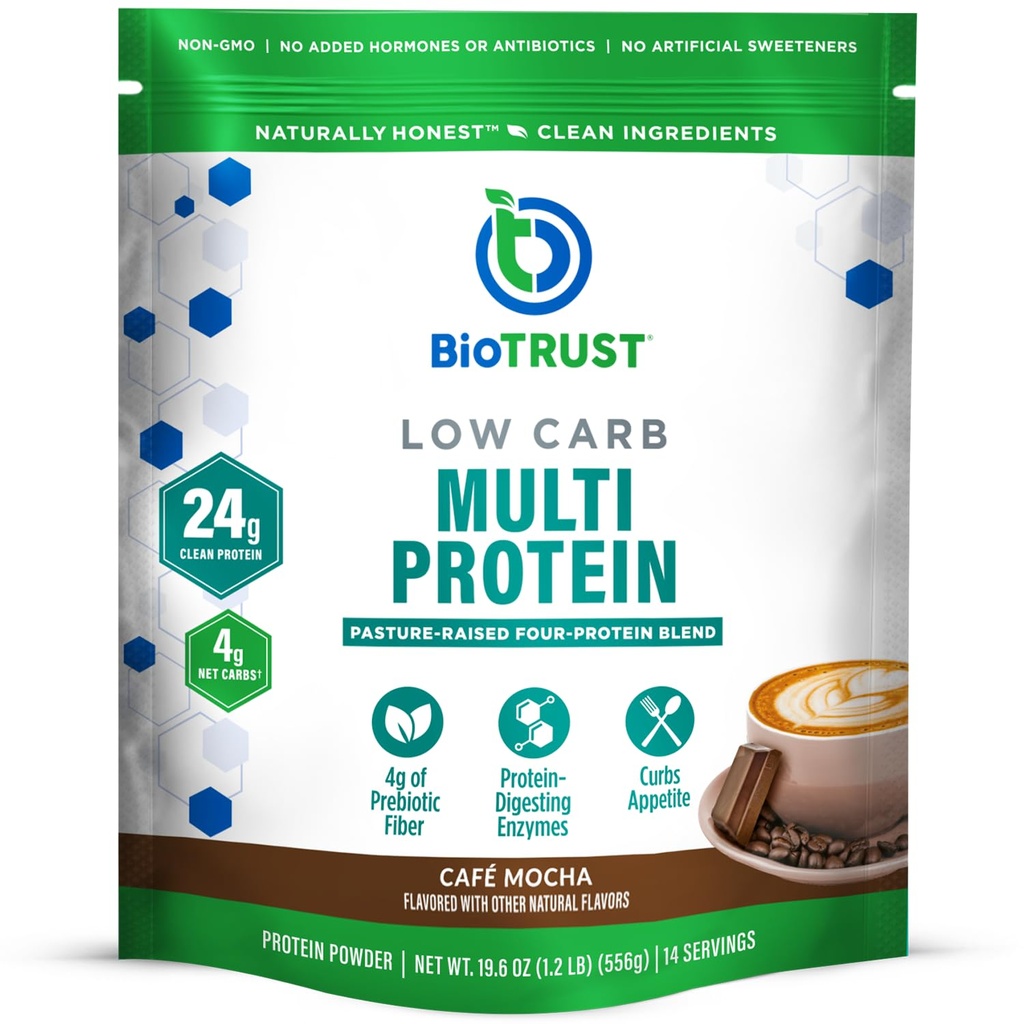 BioTrust Low Carb Protein Powder - Delicious Whey & Casein Blend from Grass-Fed Hormone Free Cows - Non GMO, Gluten Free (Cafe Mocha)