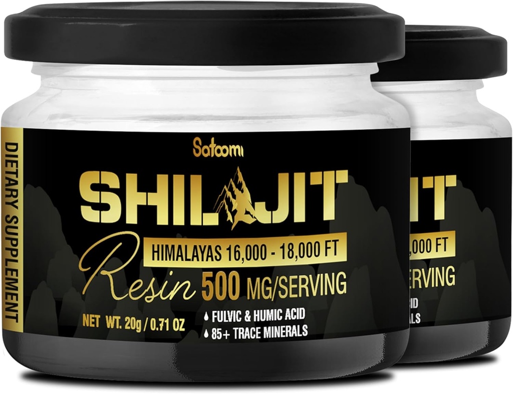 Shilajit Pure Himalaya Organic with Fulvic Acid, Humic Acid, and 85+ Trace Minerals - Support for Energy Production, Immune System & Cognitive Health - 2Packs 20g for 80 Servings