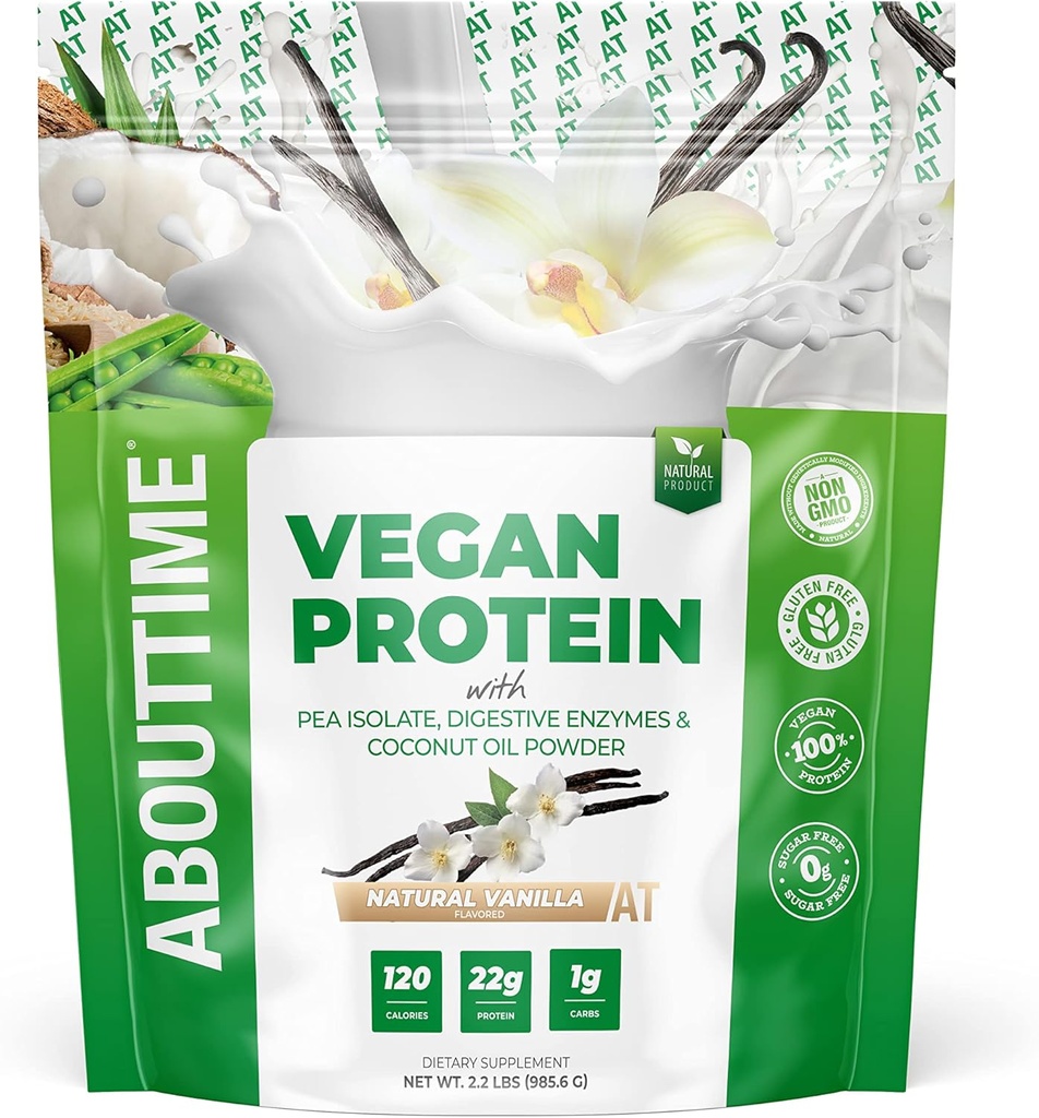 Over Time Vegan Proteïne Poeder 22g Vanille, Natuurlijke Ingrediënten, Non-GMO, Plant Based, Glutenvrij, Sojavrij, Zuivelvrij, 32 Servers