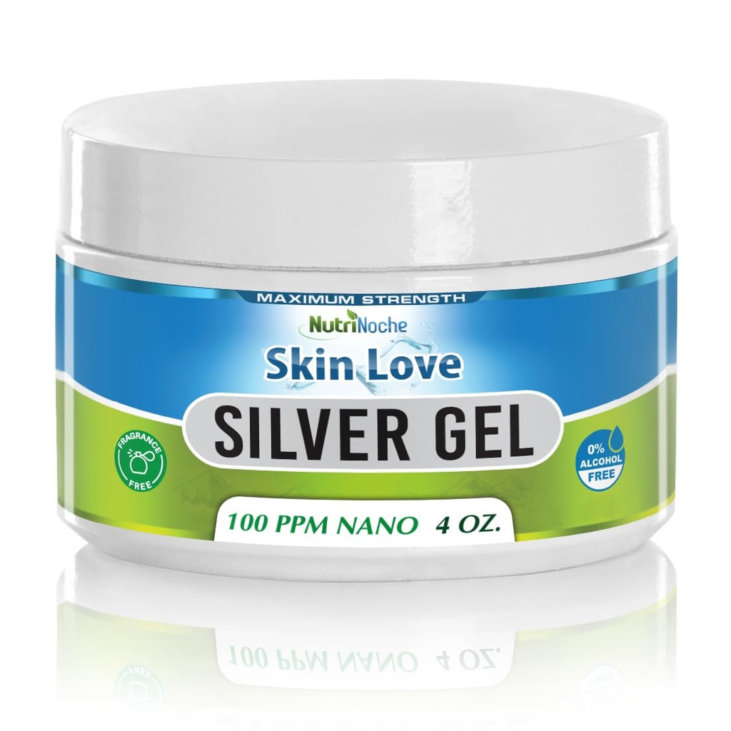 Nutrinoche Nano Silver Gel - Advanced Collective Silver Skin Cream - Wound Care & EHBO Gel Verzachtende Topische Zalf voor Burns, Razor Burn en Sunburn Irritations - Ongeparfumeerde 4 Oz Jar