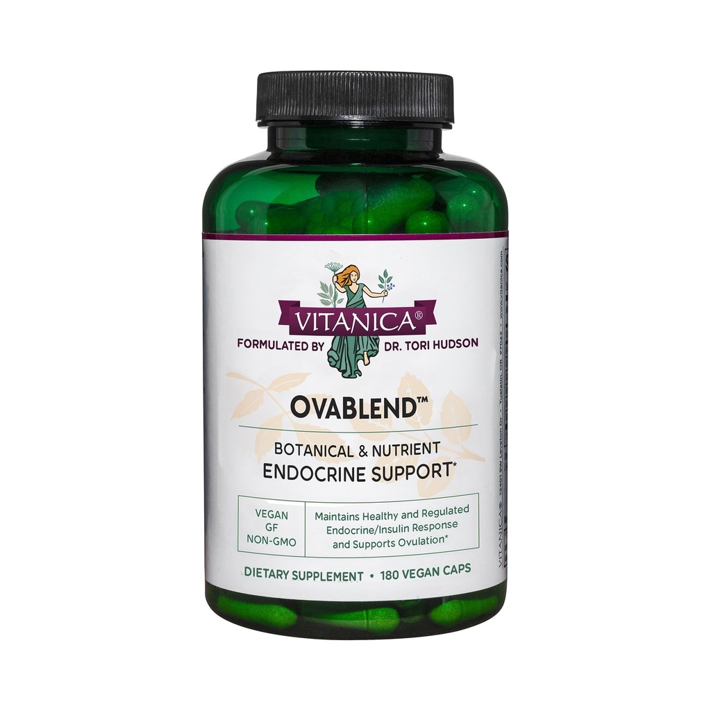 Vitanica OvaBlend - Ovarian Health & Hormone Balance for Women - Endocriene ondersteuning Supplement met Sarsaparilla Root & NAC - Herbal Dietary Supplement for Women - Lady - 180 Vegan Caps
