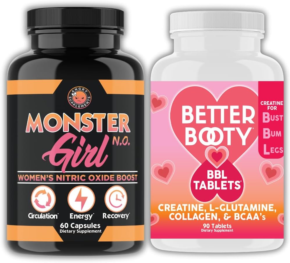 Boze Supplementen Women's Workout Bundle: Monster Girl N.O Nitric oxide Booster 60ct + Createine Complex Tablets 90ct 2 Flessen Totaal