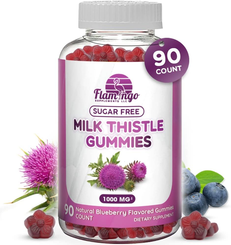 Milk Thistle Gummies- Naturally Flavored, Sugar-Free Milk Thistle 1000mg Extract – Liver Detox, Support, Renew Cleanse. Delicious Alternative to Milk-Thistle Capsules, Power, or Tea - 90 Count