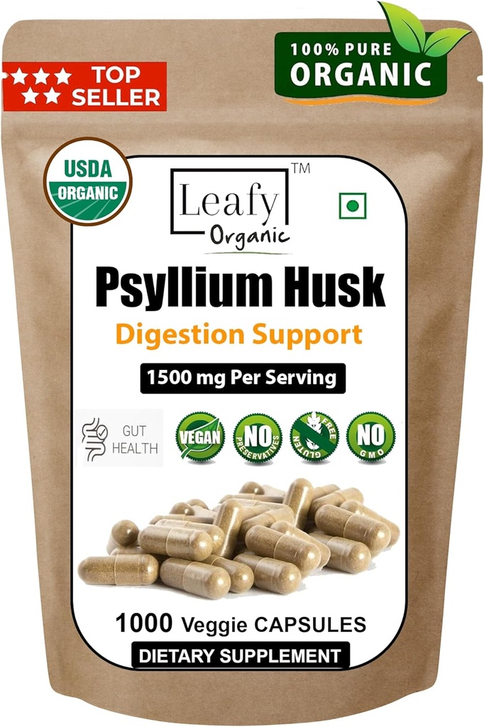 Psyllium Husk 1500mg per portie, 1000 capsules - dubbele sterkte - Premium Psyllium Fiber Supplement - Geweldig voor spijsvertering en regelmatigheid - 100% natuurlijke oplosbare vezels