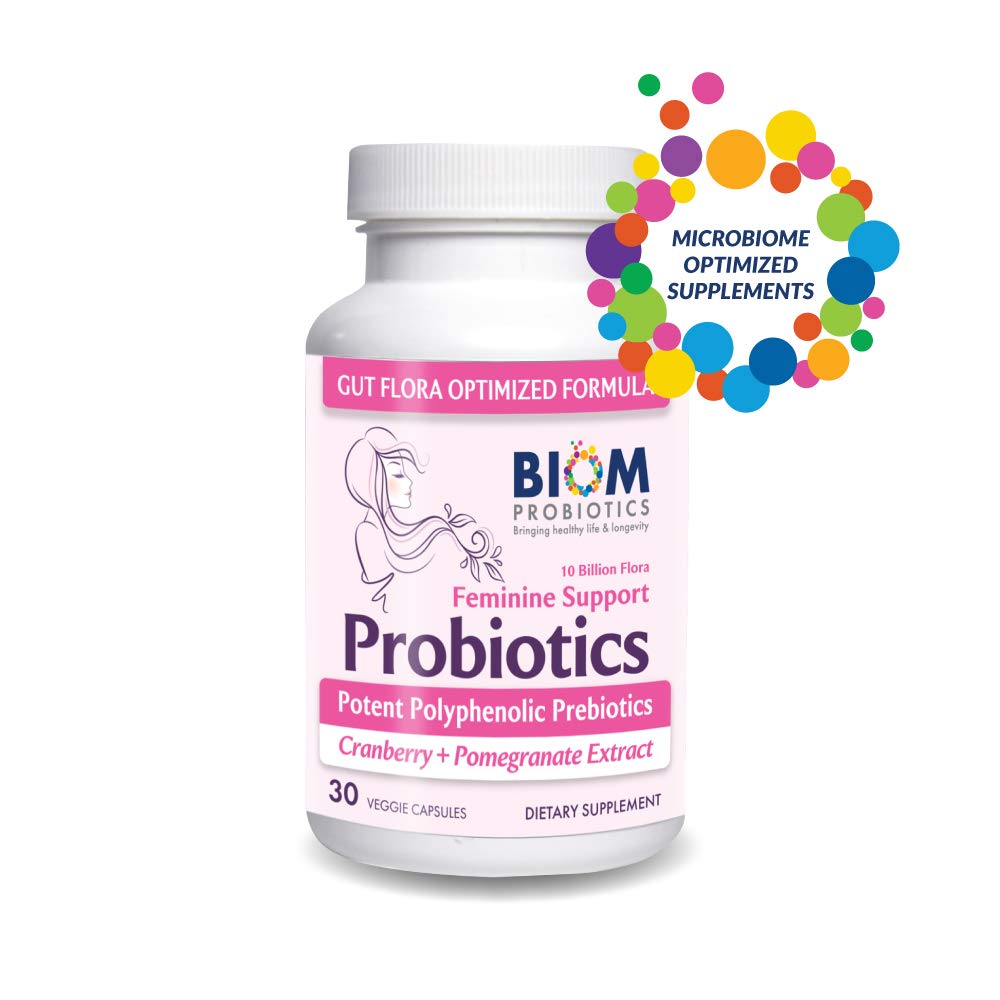 Biom Complete Vrouwelijke Balans Vrouwen Dagelijkse Probiotica + Prebiotica met Biologische Cranberry & Granaatappel met Lactobacillus crispatus, Gluten &, Dairy-Free. 30 porties