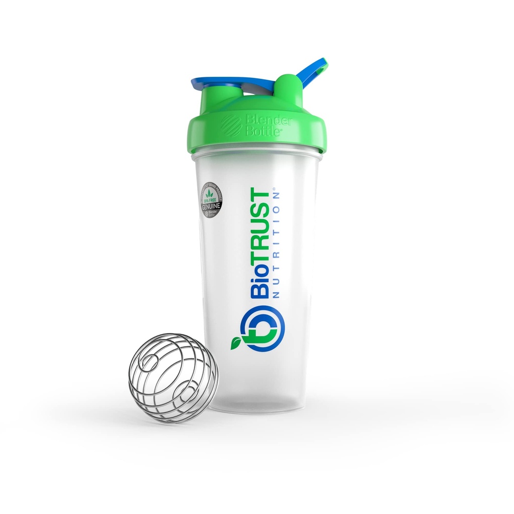 BioTRUST BlenderBattle Classic Shaker Bottle, 28-Ounce met lus, Helder/Groen