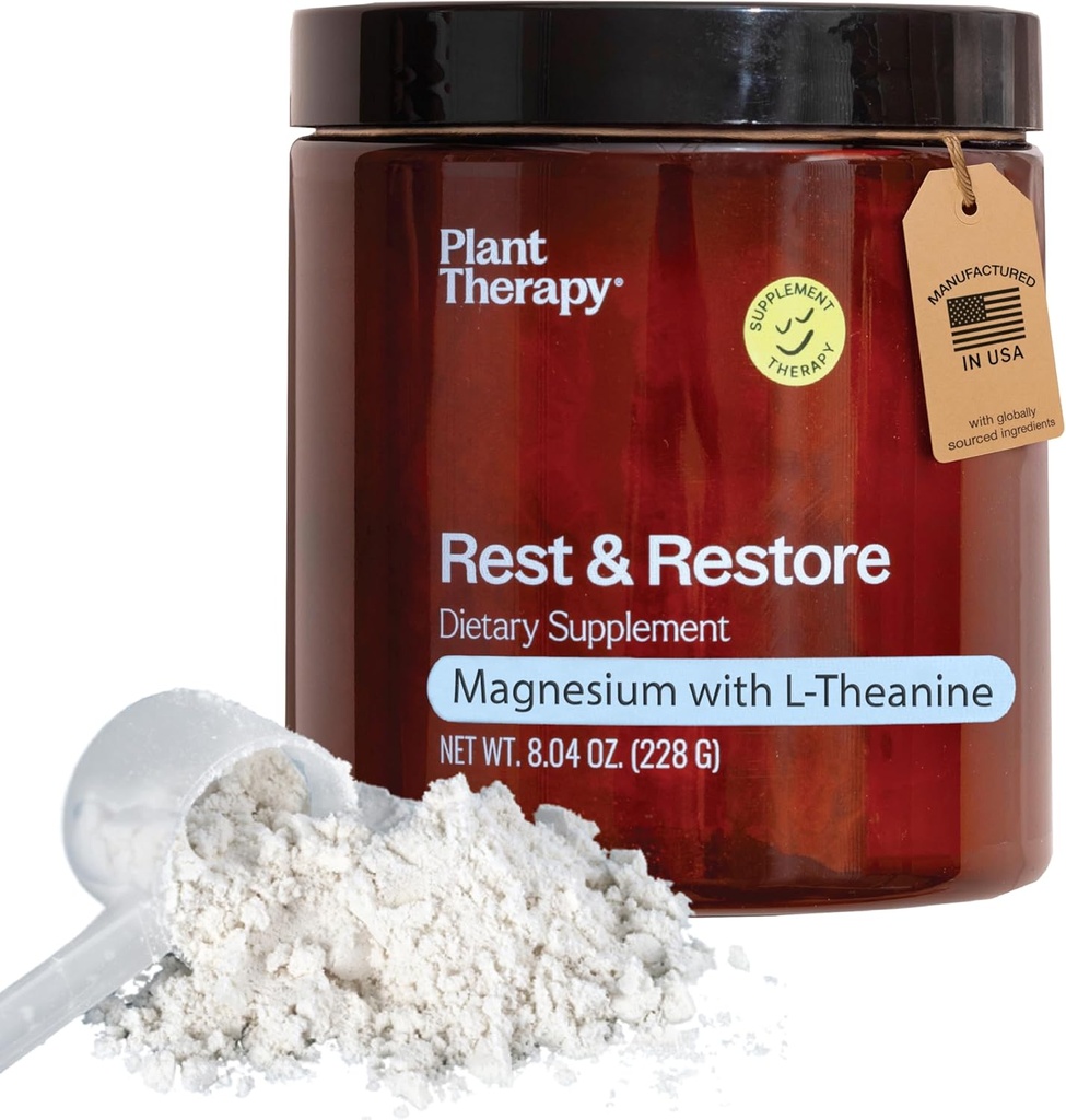 Plant Therapie Ongearomatiseerde Magnesium Glycinate Poeder Vervaardigd in de VS met L-Theanine Rest & Restore 4 maand aanbod bevordert slaap en helpt om te ontspannen supplementen voor vrouwen & mannen 8 oz