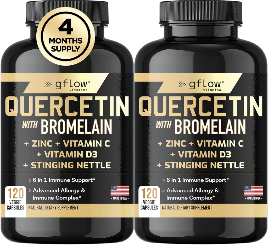 Quercetin with Bromelain, Stinging Nettle Supplement, Zinc Vitamin C Vitamin D | Non-GMO, Gluten-Free | Made in USA | 4 Months Supply