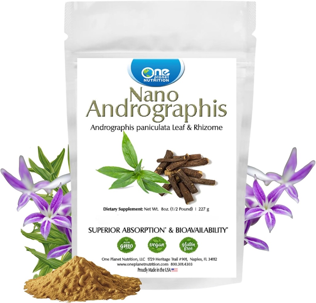 One Planet Nutrition Nano Andrographis Powder 8 oz (227 porties), Nano voor verbeterde absorptie, Ondersteunt de algehele wellness, Non-GMO, Vegan, Glutenvrije