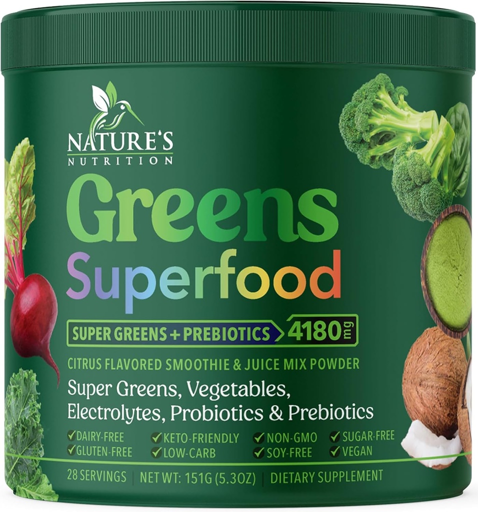 Greens Powder Superfood - Premium Organic Super Greens Juice Powder - Verpakt met Probiotica, Tarwegras, Enzymen, Spirulina, Chlorella voor Digestieve & Gut Health, Smoothie Drink Mix - 28 porties
