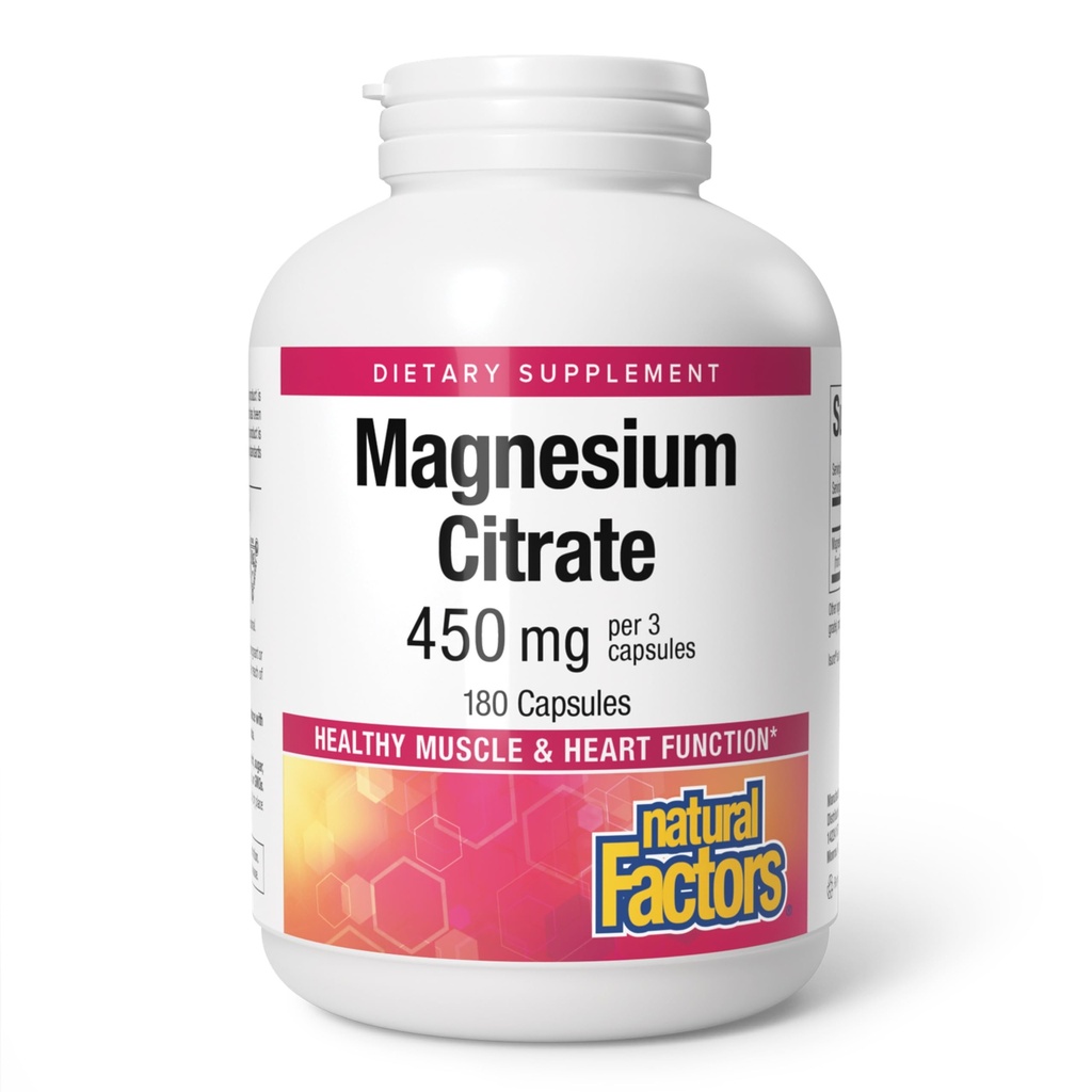 Natuurlijke factoren, Magnesium citraat 150 mg, Spier- en Hartgezondheidsformule, 180 capsules