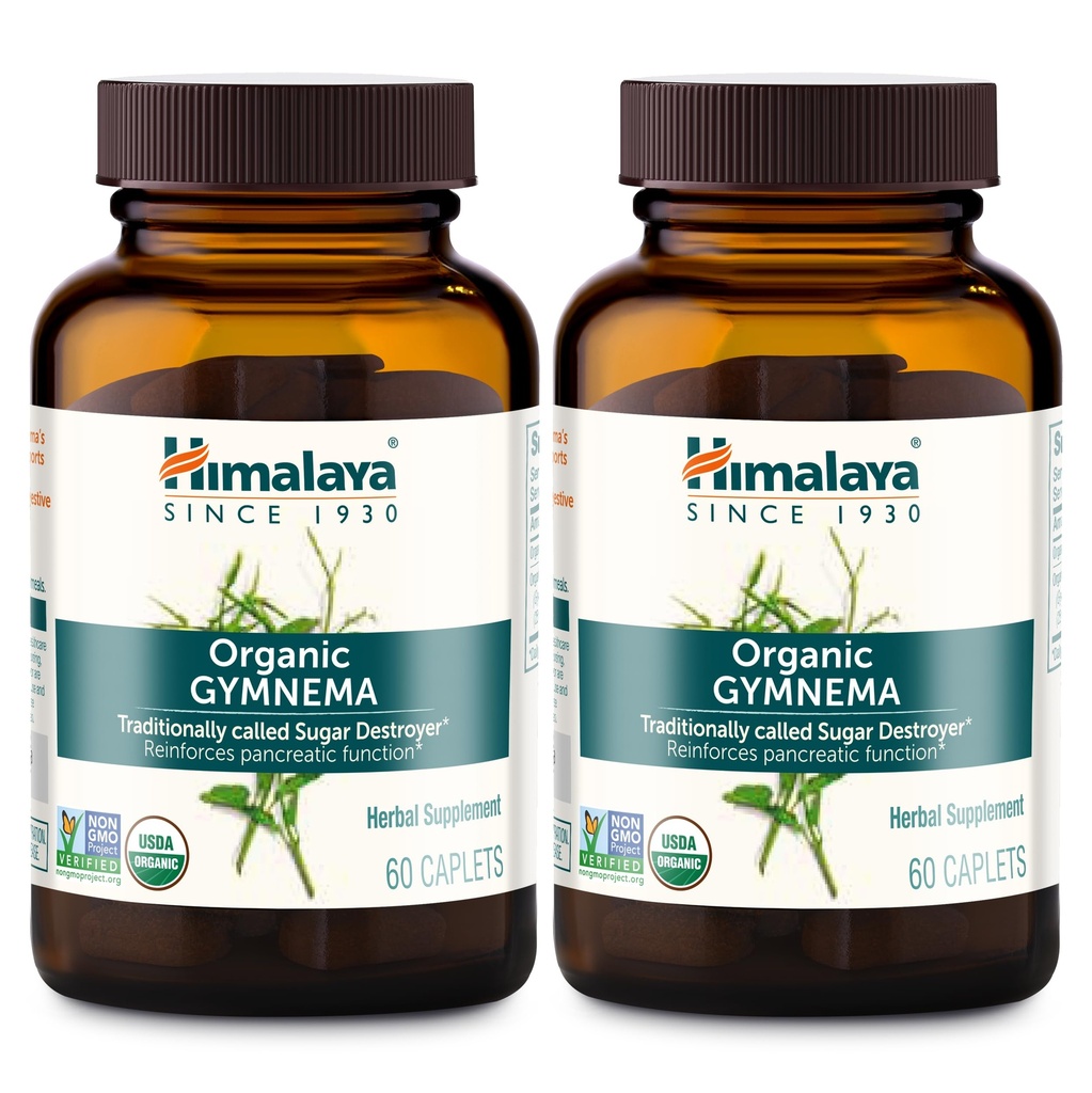 Himalaya Biologische Gymnema Sylvestre - Plantaardige glucose Metabolisme Support - USDA Organic, Non-GMO, Vegan, Glutenvrij, 700 mg, 60 Capletes (pakket van 2)