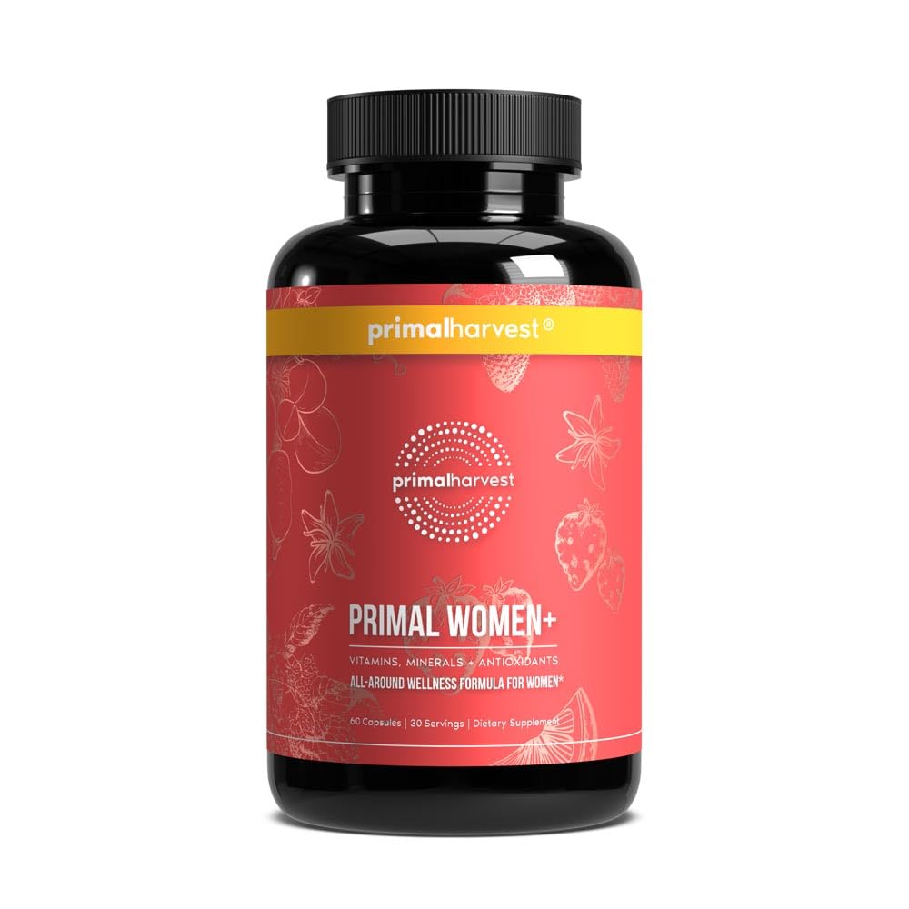 Primal Oogst Vrouwen+, vrouw Multivitamine Vitamine A, Vitamine C, Vitamine D en E, Vitamine B12, B6, Biotine, Zinksupplementen,1 Pack 60 Capsules