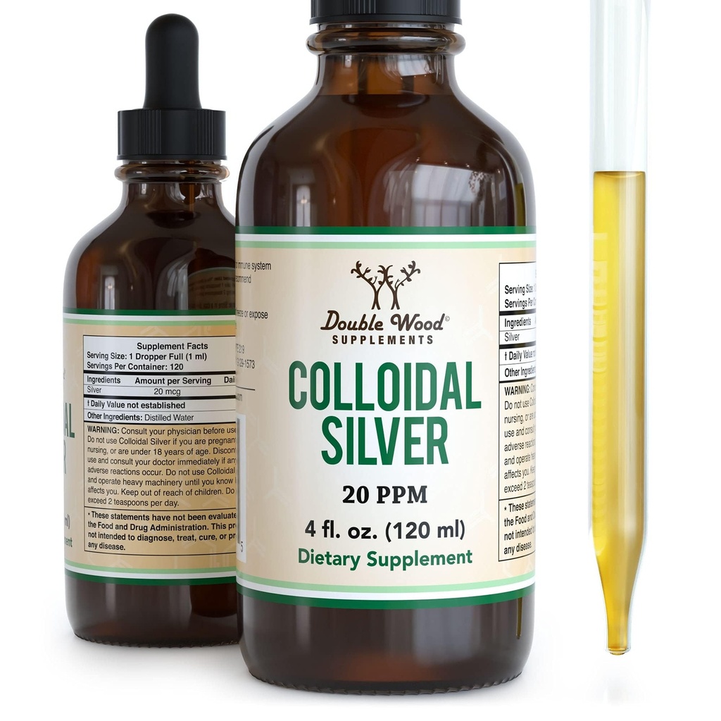 Colloidal Silver Liquid 20 PPM, Daily Immune Support, 99.9% Pure, 4 Fl Oz