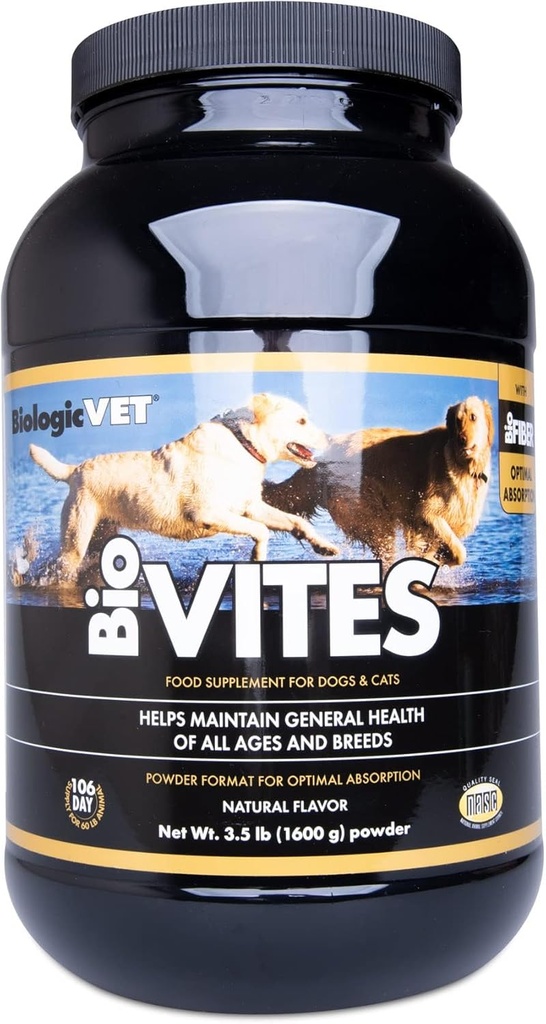 BiologicVET BioVITES Multi-Nutrient Supply - Premium Cat & Hond Vitaminen - Ondersteunt Immune, Metabolisme, Huid en spijsvertering Gezondheid - Omvat Aminozuren, Prebiotica, Enzymen & Meer - 3,5 lb Poeder