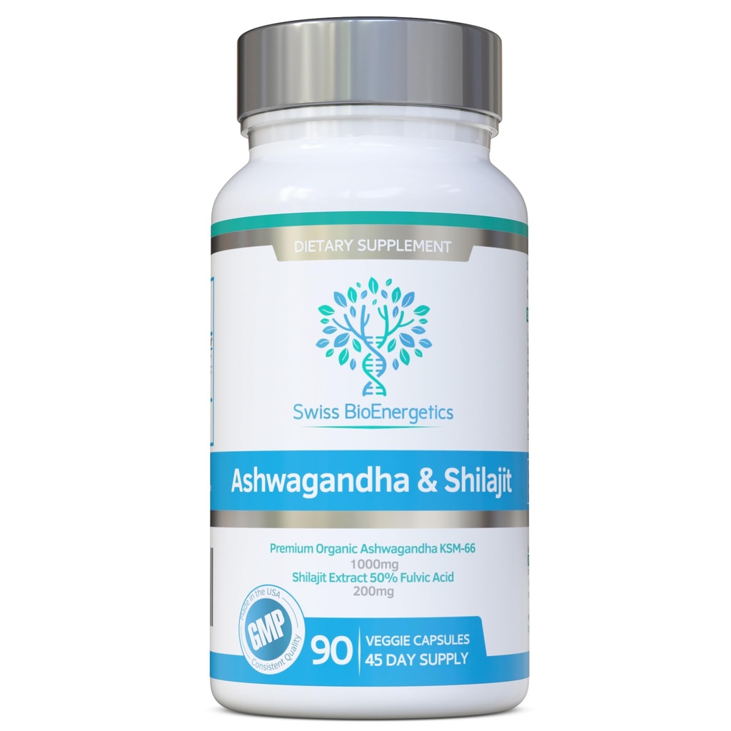 Ashwagandha & Shilajit - Ashwagandha KSM-66 1000mg & Purified Shilajit Extract 200mg (50% Fulvinezuur) - Geen kunstmatige vulstoffen, benders of stroommiddelen - geschikt voor veganisten