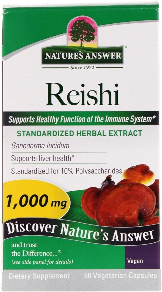 Nature's Answer Reishi Mushroom Standardized Capsules, 60-Count | Immune Support | Promotes Cardiovascular Health | Liver Support
