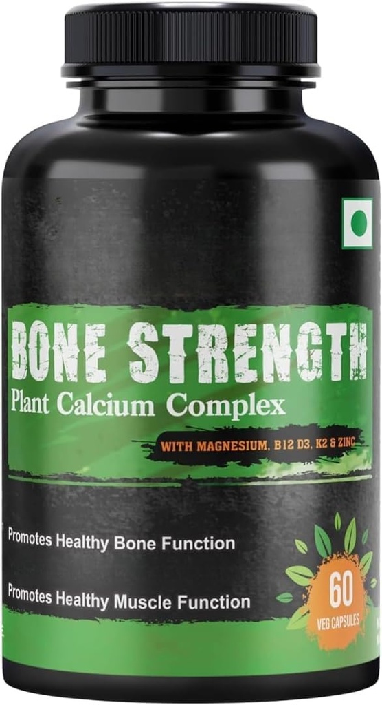 Elf Zone Bone Strength - Plant-based Calcium, Magnesium, Zink, Vitamine D3, VIT B12, K2 - GGO, soja, glutenvrije ingrediënten - Whole Food Supplement for Bone Health - 60 Vegan Friendly Capsules