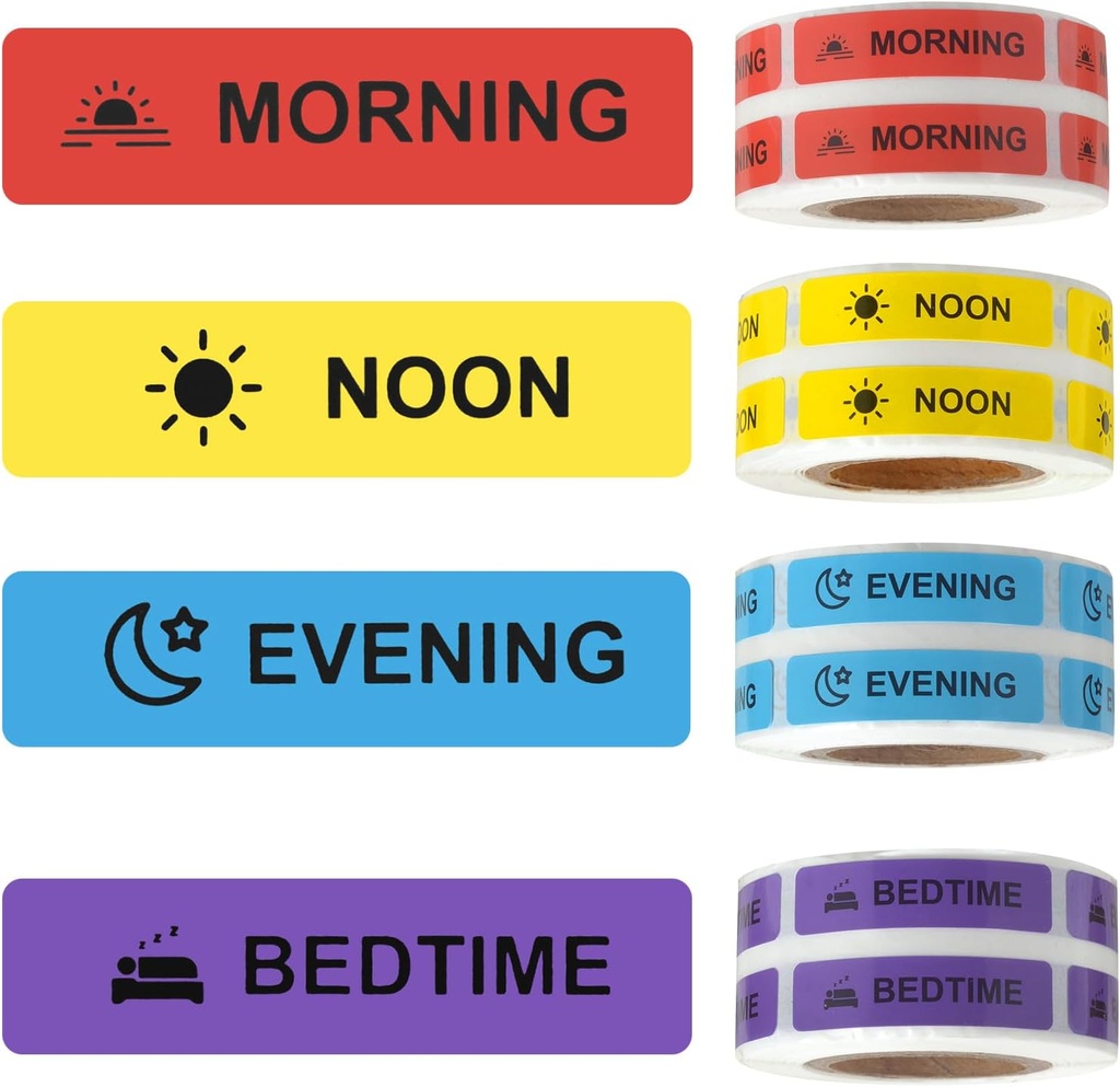Medicine Stickers Medication Instruction Label Permanent Paper Label AM NOON PM for Pill case Planner 0.4 * 1.6inch (Morning Noon Avond Bedtime)
