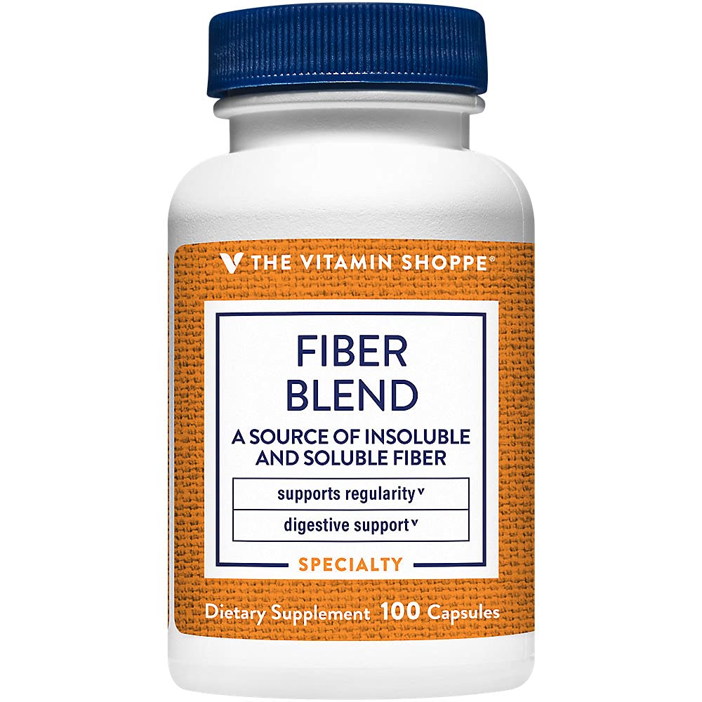 De vitamine Shoppe Fiber Blend, een natuurlijke bron van onoplosbaar en oplosbaar vezel, ondersteunt spijsverteringsgezondheid en regelmatigheid (100 capsules)