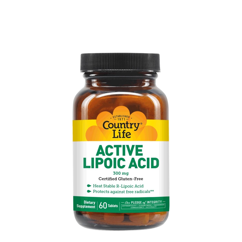 Country Life R-Alpha Lipoic Acid Complex 300mg - Alpha-Lipoïne Acid 270mg & R-Lipoïne Acid 30mg - Antioxidant Ondersteuning - Geen Gist, maïs, tarwe, soja, gluten, melk - Alpha Lipoïnezuur Supplement