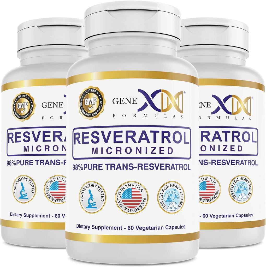 Genex Formules 98% Pure Trans-Resveratrol met BioPerine® voor Absorptie (3 Pack) Micronized, Lab-Tested, Volledig gestabiliseerd Resveratrol 600mg - 180X Trans-Resveratrol Capsules voor gezonde veroudering