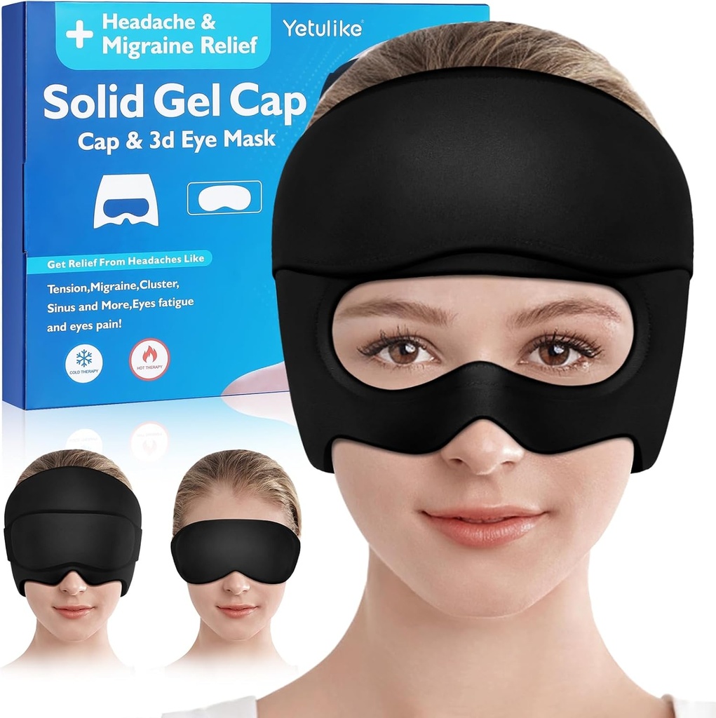 Hoofdpijn Relief Hat, verzachtende Migraine Relief Cap Gel Ice Head Wrap Hoofdpijn Ogen Masker voor Sinus, Puffy Eyes, spanning en stress Relief - warme en koude therapie