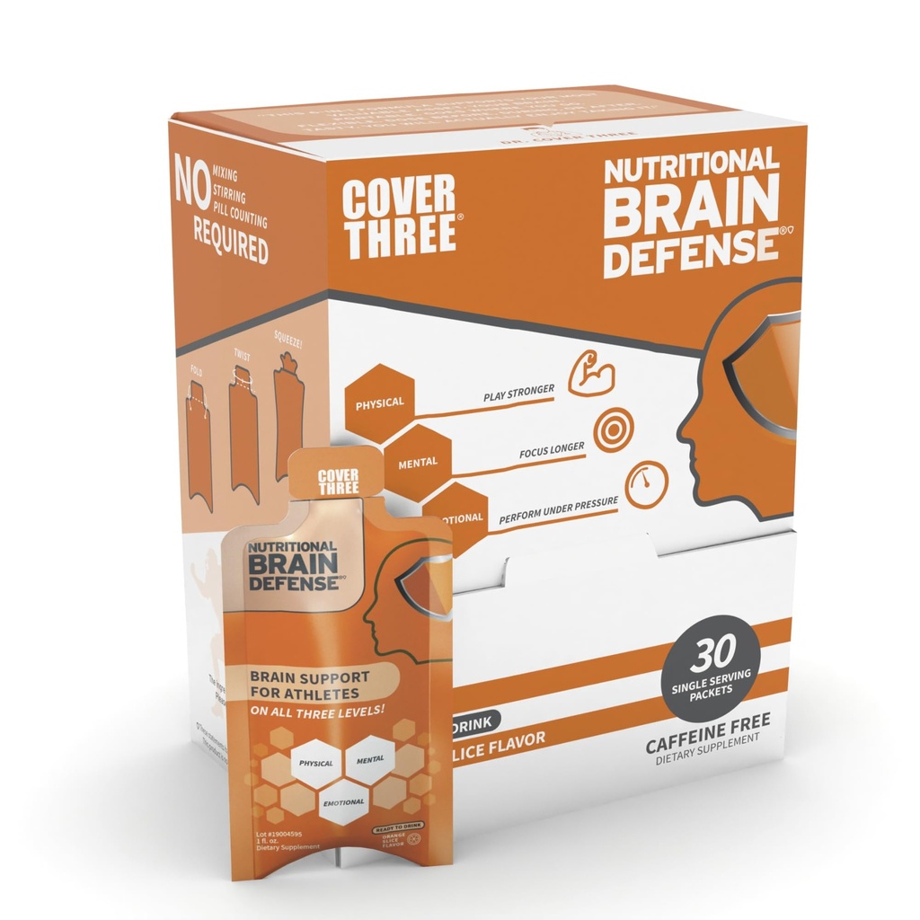 Cover Three Brain Defense Omega 3 Fish Oil, Nutritional Brain Supplement met Curcumin, Uridine, Orange Slice Liquid Omega 3 DHA EPA Formule, Nootropic Supplement voor atleten