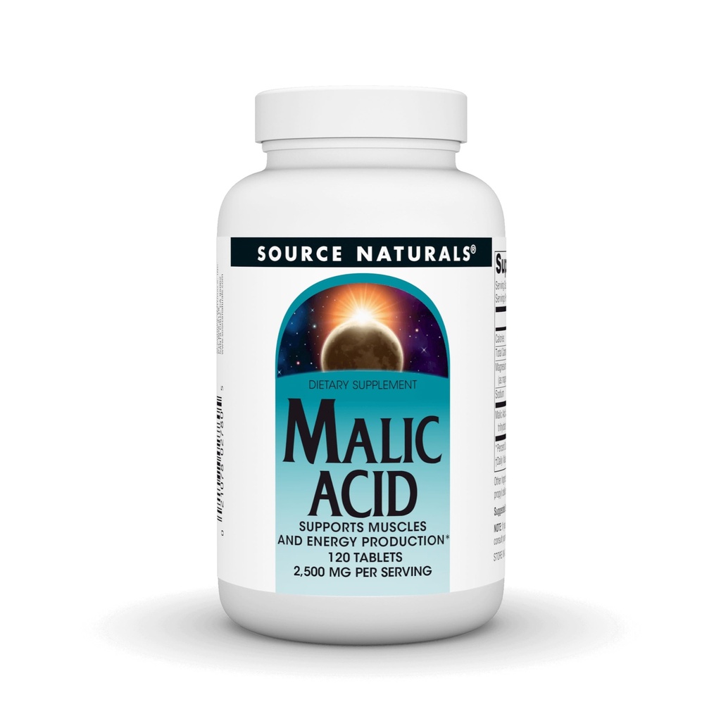 Bron Naturals Malic Acid, ondersteunt spieren en energieproductie*, 2.500 mg - 120 tabletten