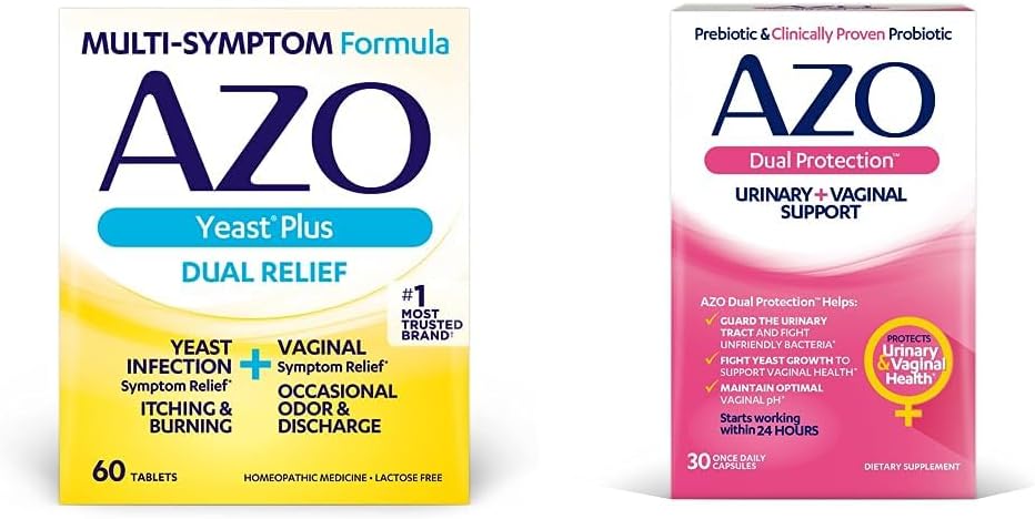 AZO Gist Plus Dual Relief 60 Tablets, Gistinfectie & Vaginale Symptoom Relief + Dual Protection, Urinaire + Vaginale Ondersteuning*, Prebiotic Plus Klinisch bewezen Vrouwen Probiotic 30 Tel.