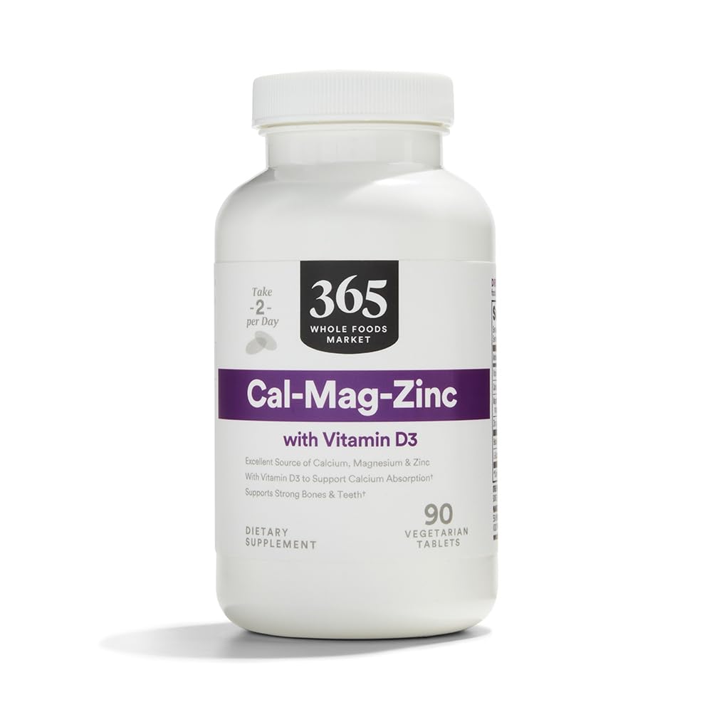 365 door Whole Foods Market, Cal-Mag-Zinc met vitamine D3, Vegetarisch, 90 Tellen