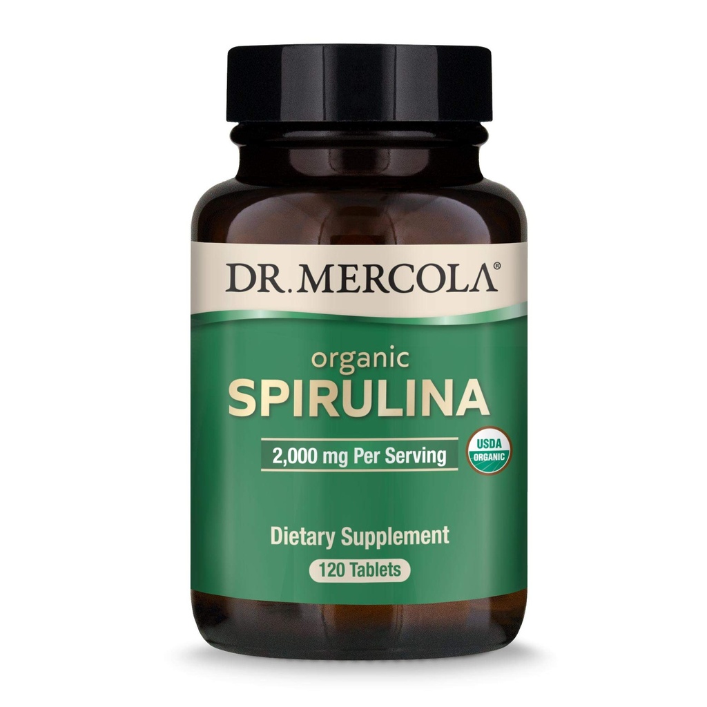 Dr. Mercola Organic Spirulina - 2000 mg - USDA Organic - Ondersteunt Normale Ontgifting & Immune Health - Whole Food Superfood - Non-GMO, Glutenvrije & sojavrije - 120 tabletten