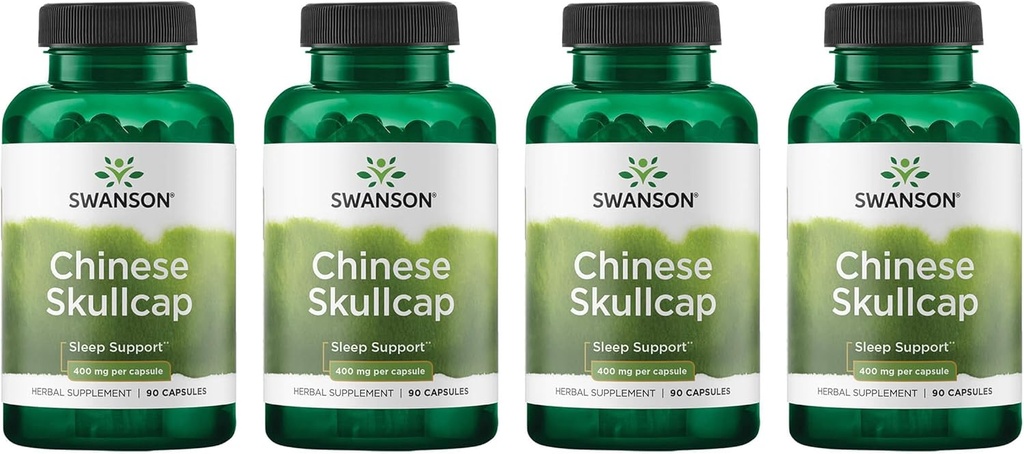 Swanson Chinese Skullcap - Herbal Supplement Promoting Relaxation & Slaapondersteuning - Flavonoid Formula to Help Soothe Nerves - (90 Capsules, 400mg Elk,) (4 Pack)
