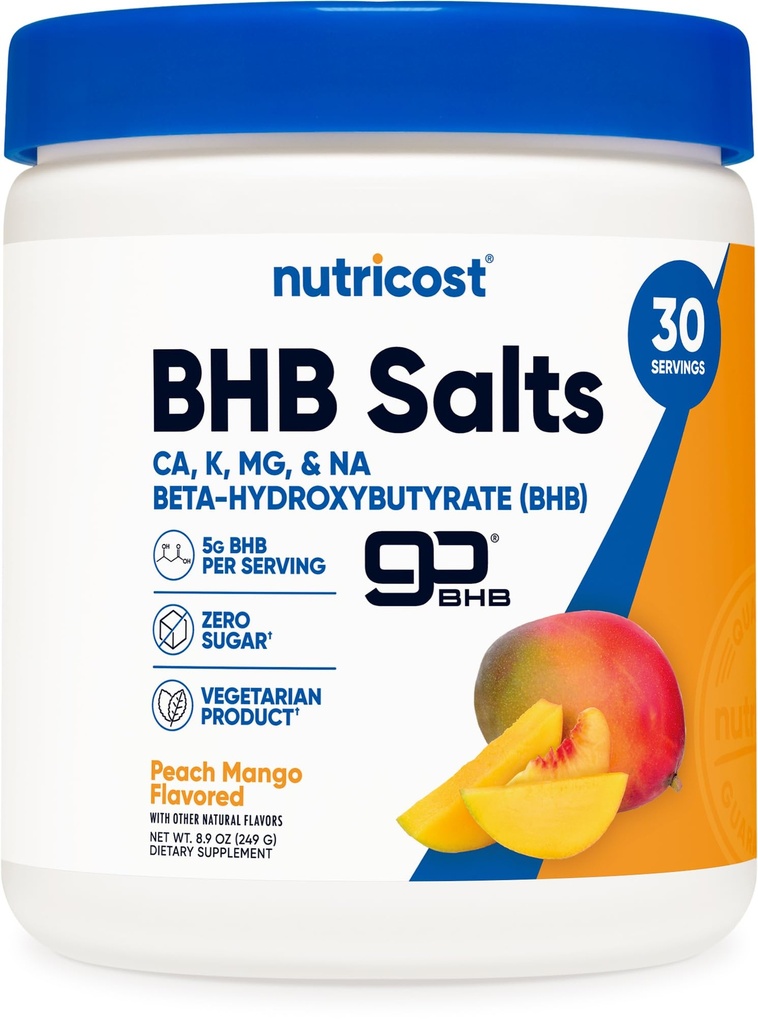 Nutricost BHB Zouten Drinkmix (30 porties, perzik Mango smaak) (5G BHB per portie) - 0G Totaal Suikers, Vegetarisch Product