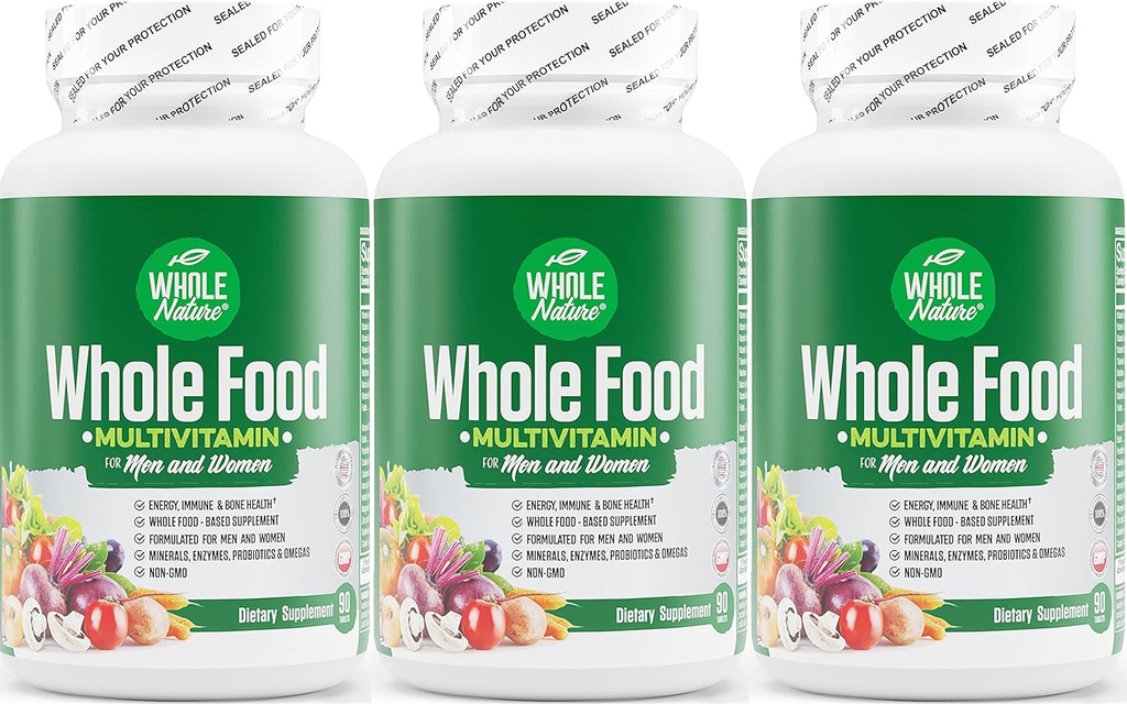 Whole Food Multivitamine voor mannen en vrouwen Complete Daily Superfood Vitamins Plus Mineralen Digestieve enzymen, Probiotica en Omega's. Multivitamine op basis van planten, niet genetisch gemodificeerde organismen (3)