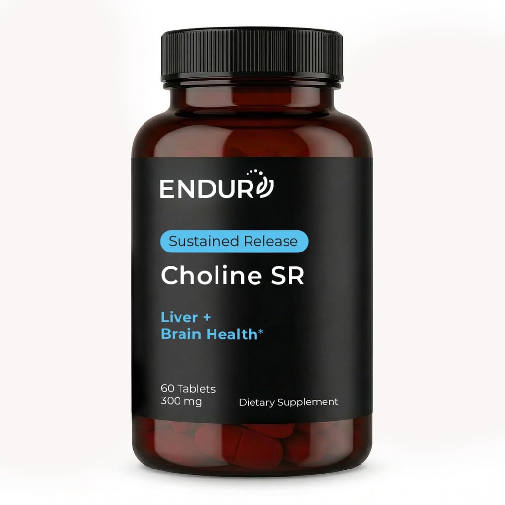 Endur Choline L(+) Bitrate, Sustained Release Brain & Liver Support Supplement, Prenatal Safe, Vegan, Non-GMO, Glutenvrij, 300mg (60 tabletten)