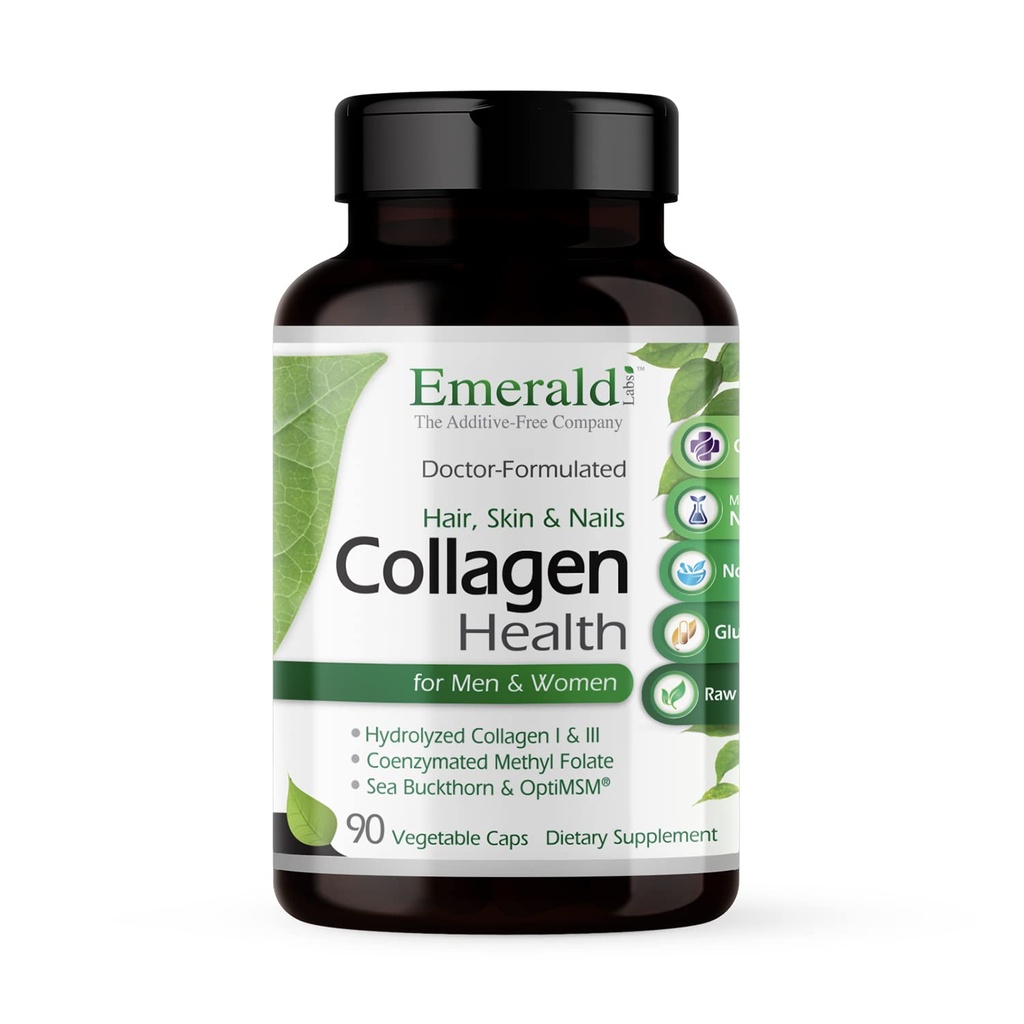 EMERALD LABS Collageen Health - Gehydrolyseerde collagen voor gezond haar, huid en nagels met Saw Palmetto & Beta-Sitosterol - ondersteunt ook Immune & Adrenal Health - 90 plantaardige capsules (30 dagen)